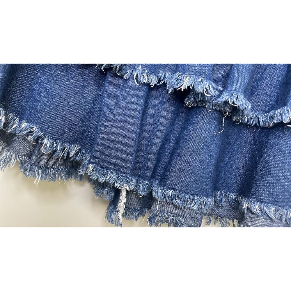 BP Y2K Skirt Ruffle Fringe Hem Western Denim Above Knee Cowgirl Boho Blue Size S - Picture 8 of 11